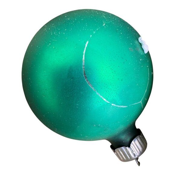 Vintage Emerald Green Christmas Tree Ornaments Set 12 Shiny Brite Glass Baubles - Picture 7 of 11